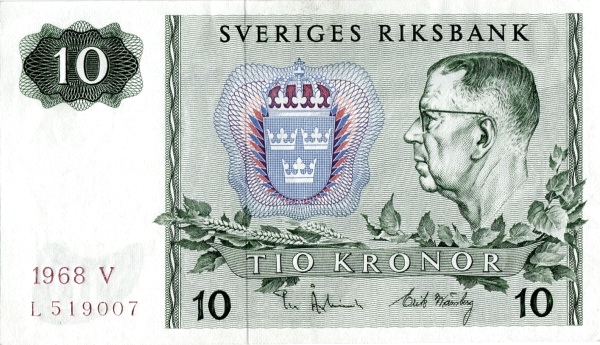P52b Sweden 10 Kronur Year 1968