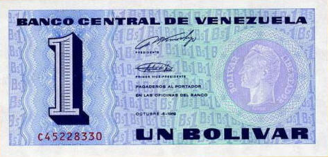P 68 Venezuela 1 Bolivar Year 1989