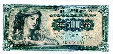 P 74 Yugoslavia 500 Dinara Year 1963