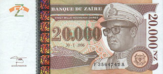 Zaire P72S-20.000 New Zaire Year 1996 SPECIMEN