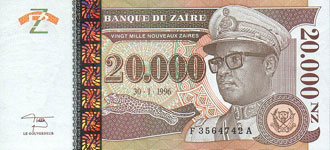 Zaire P72S-20.000 New Zaire Year 1996 SPECIMEN