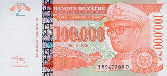 P77 Zaire 100.000 New Zaires Year 1996