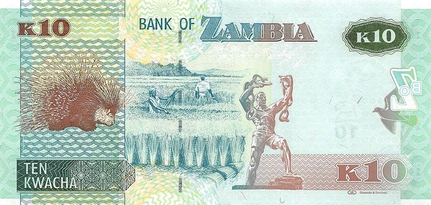 P58 Zambia 10 Kwacha Year 2015 (Blindmarks)