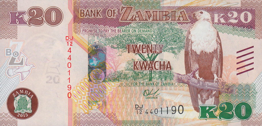 P59 Zambia 20 Kwacha Year 2015 (Blindmarks)