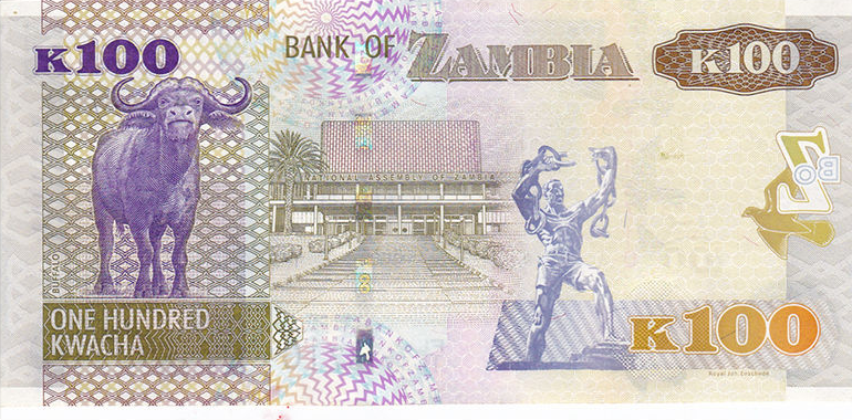 P61 Zambia 100 Kwacha Year 2015 (Blindmarks)
