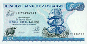P  1d Zimbabwe 2 Dollar Year 1994