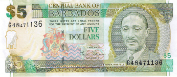 P67a Barbados 5 Dollars Year 2007