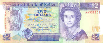P52a Belize 2 Dollar Year 1990