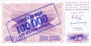 P 34b Bosnia Herzegovina 100.000 Dinara Year 1993