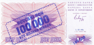 P 34a Bosnia Herzegovina 100.000 Dinara Year 1993