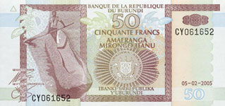 P36c/f Burundi 50 Francs Year 2001/2005/2006