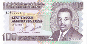 P44a/b Burundi 100 Francs Year 2010/2011 (small)