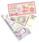 P27, P36, P37  Burundi 20, 50, 100 Francs Year 2005/2005/2004