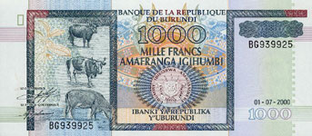 P39c Burundi 1000 Francs Year 2000