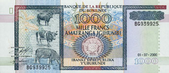 P39c Burundi 1000 Francs Year 2000