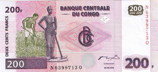 P 95 Congo Dem. Rep. 200 Francs Year 2000 (Gieseke sign)