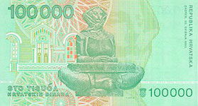 P27 Croatia 100.000 Dinar Year 1993