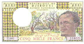 P38d Djibouti 5000 Francs Year nd