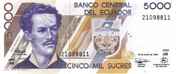 P128c Ecuador 5.000 Sucres Year 1996/99