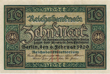 P 67a Germany 10 Mark Year 1920