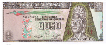 P 72 Guatamala 1/2 Quatzal Year 1989