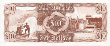 P23f Guyana 10 Dollar Year nd