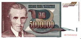 P121 Yugoslavia 5.000.000 Dinars Year 1993