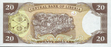 P28a Liberia  20 Dollars Year 2003