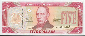 P26 Liberia   5 Dollars Year 2003 Central Bank Backside