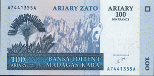 P 86 Madagascar 100 Ariary Year 2004