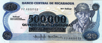 P163 Nicaragua 500.000 on 20 Cordobas Year 1985