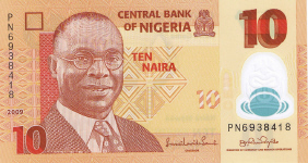 P39 Nigeria 10 Naira Year 2009/2010/2013 Polymer