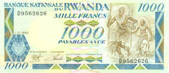 P21 Rwanda 1000 Francs Year 1988