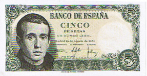 P140 Spain 5 Pesetas Year 1951