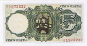 P140 Spain 5 Pesetas Year 1951