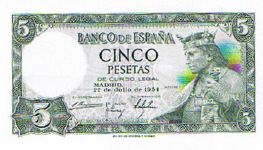 P146 Spain 5 Pesetas Year 1954