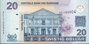 P159 Surinam  20 Dollar Year 2004