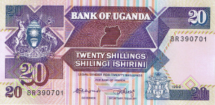 P29b Uganda 20 Shillings year 1988