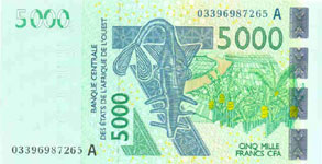 P117a Ivory Coast W.A.S. A 5000 Francs Year 2003