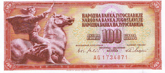P 80c Yugoslavia 100 Dinars Year 1965