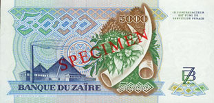 Zaire P37S-5000 Zaires Year 1988 SPECIMEN