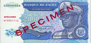 Zaire P42S-200.000 Zaires Year 1992 SPECIMEN