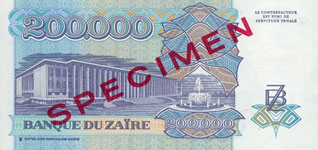 Zaire P42S-200.000 Zaires Year 1992 SPECIMEN