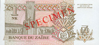 P47S Zaire Specimen 1 Likuta Year 1993