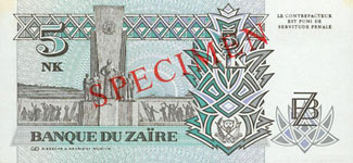 P48S Zaire Specimen 5 Likuta Year 1997