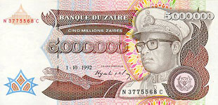 Zaire P46S-5.000.000 Zaires Year 1992 SPECIMEN