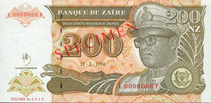 P62S Zaire Specimen 200 New Zaire Year 1994