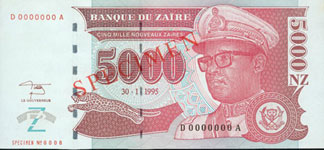 Zaire P68S-5000 New Zaire Year 1995 SPECIMEN