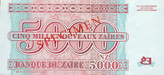 Zaire P68S-5000 New Zaire Year 1995 SPECIMEN