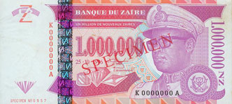 Zaire P79S-1.000.000 New Zaire Year 1996 SPECIMEN